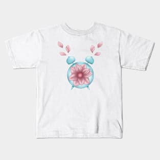 Blue Clock With Flower Kids T-Shirt